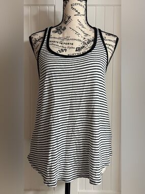 Volcano Sz M Black & White Striped Racerback Tank Top